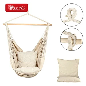Indoor or Outdoor Hanging Rope Hammock Chair Swing Seat with Cushions W01D302