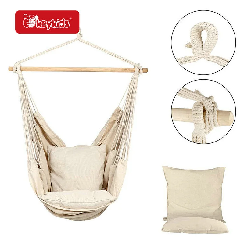 Indoor or Outdoor Hanging Rope Hammock Chair Swing Seat with Cushions W01D302